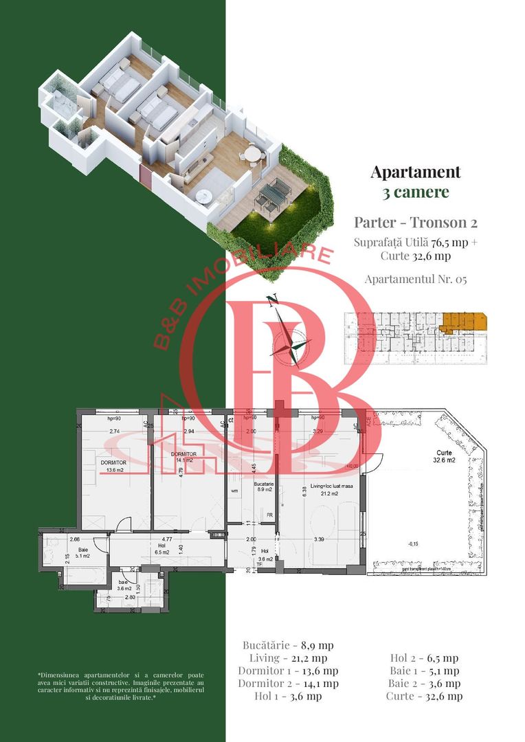 Apartament 3 camere cu gradina Theodor Pallady Metrou Teclu - Schiță 3