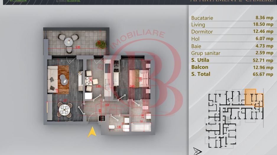 Apartament 2 camere Proiect Premium Independent Energetic - Schiță 11