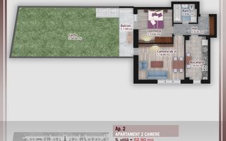 2 camere cu gradina -oferta lansare proiect Pallady - Schiță 1