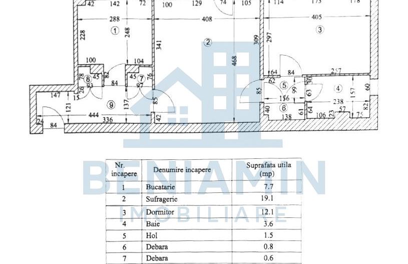 Apartament doua camere spatios Rovine etaj 1 cu centrala 54mp 1978 - Schiță 8