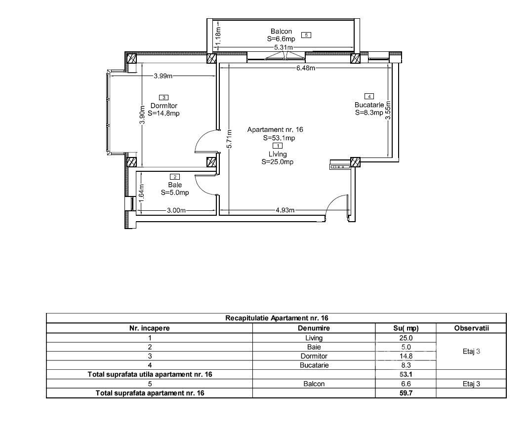 Apartament 2 Camere | Lift | Vedere Panoramica | Terra, Floresti - Schiță 4