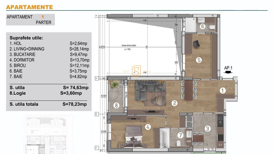 Apartament cu 3 camere de vanzare, ansamblu nou, Bd. Brancoveanu - Schiță 6