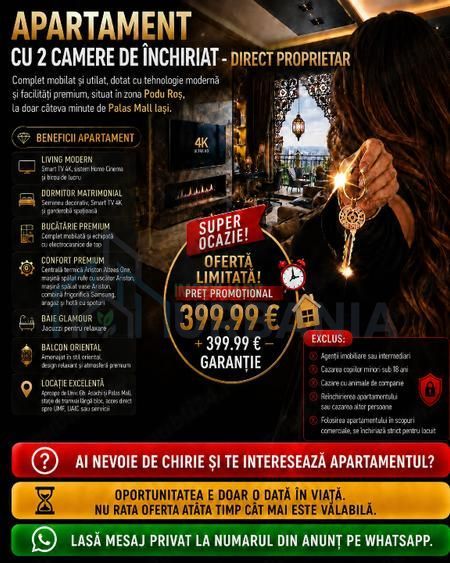 Apartament 2 camere de inchiriat, zona Podu Ros - Palas Mall Iasi - Poză 1