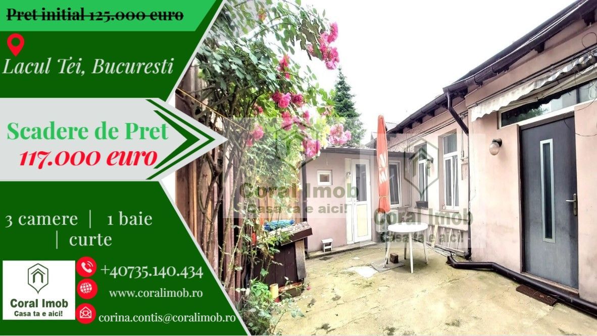 Casa de vanzare curte individuala, centrala, Lacul Tei! - Poză 1