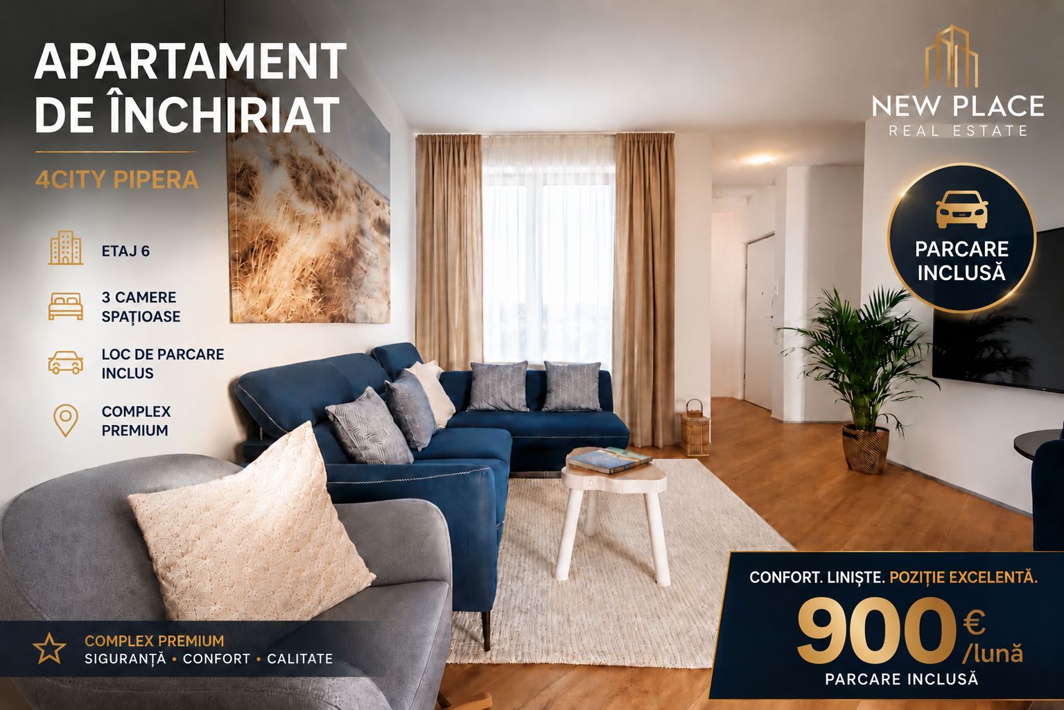 Nou! Rond Omv, Pipera- 4City- 3 camere si loc de parcare - La cheie - Poză 1