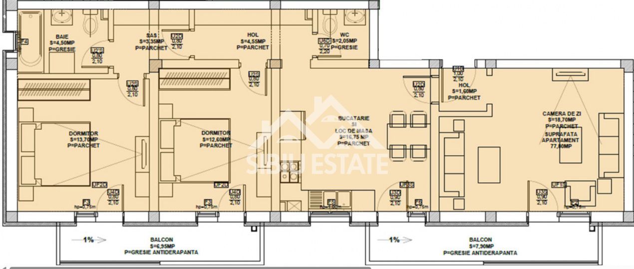 Apartament 3 camere, 2 balcoane– 78mp  - Dedeman, Shopping City, Sibiu - Poză 3