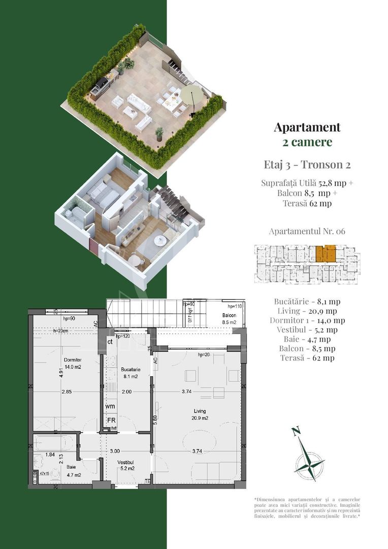 Apartament deosebit 2 camere Terasa 62mp-Th. Pallady - Schiță 2