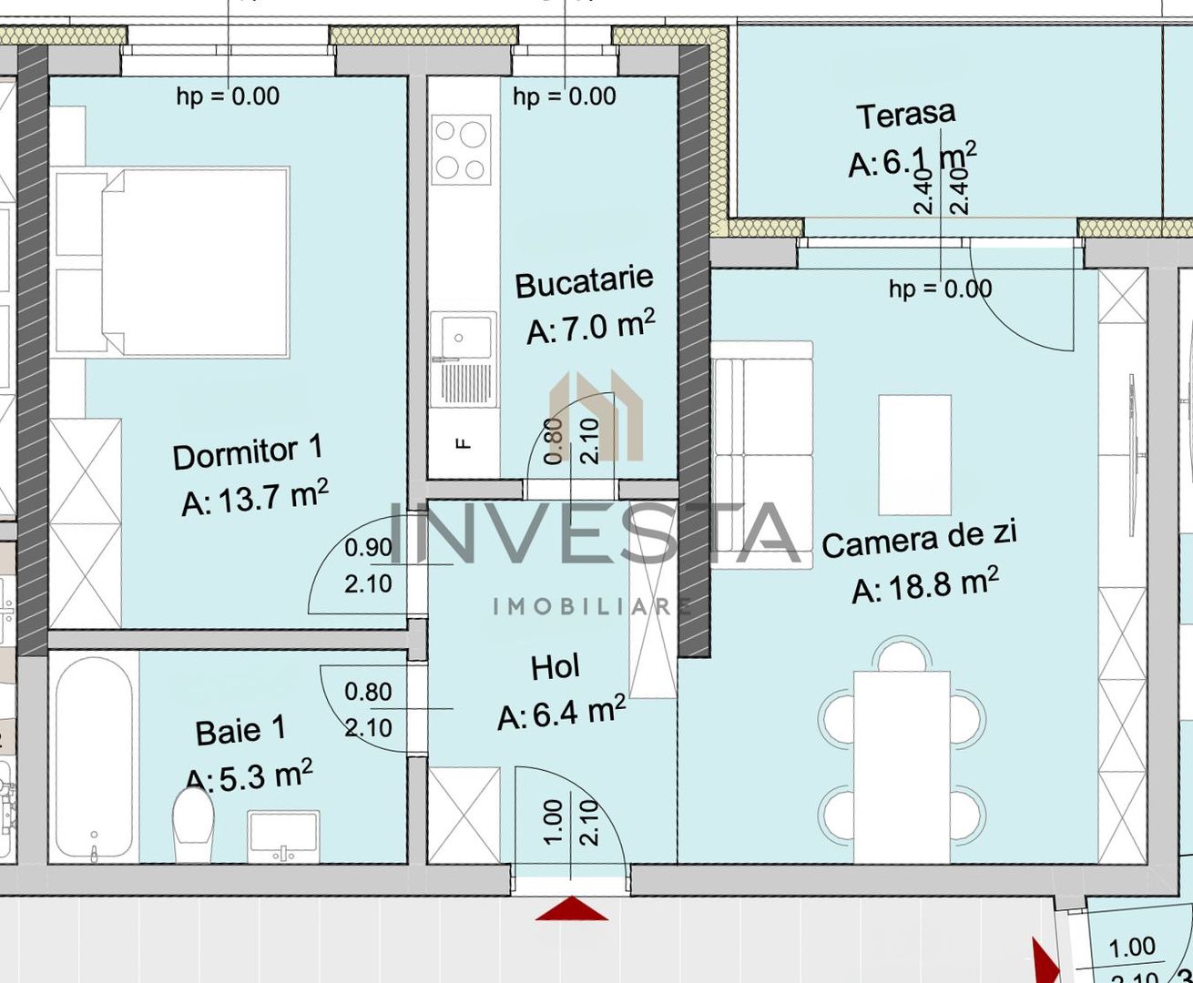Apartament 2 camere, Marasti – zona The Office, proiect premium - Schiță 2