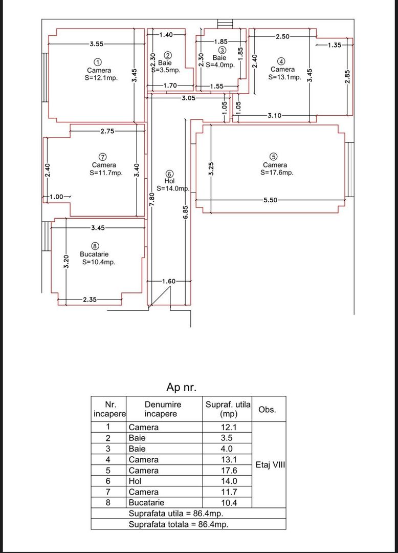 APARTAMENT SPATIOS CU VEDERE PE 2 PARTI - Schiță 2