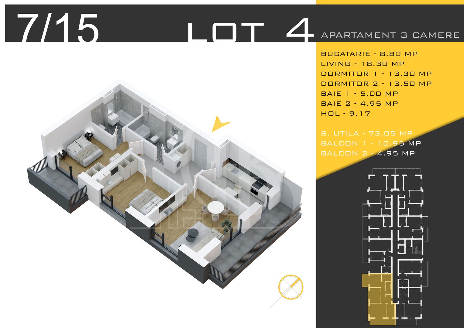 3 camere decomandat Titan Pallady  Metrou Nicolae Teclu - Schiță 12