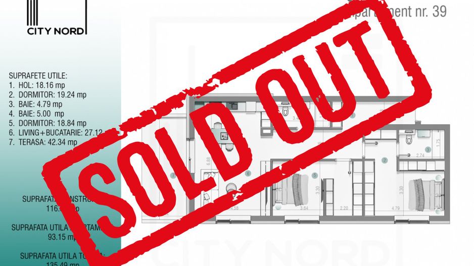 Apartament 39 – 3 camere – 93.2 mp – Terasă – Etaj 3R - Poză 1