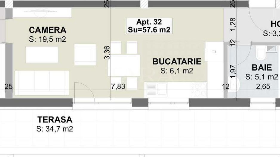 Apartament 3 camere, terasă 34 mp, zonă liniștită. - Poză 9