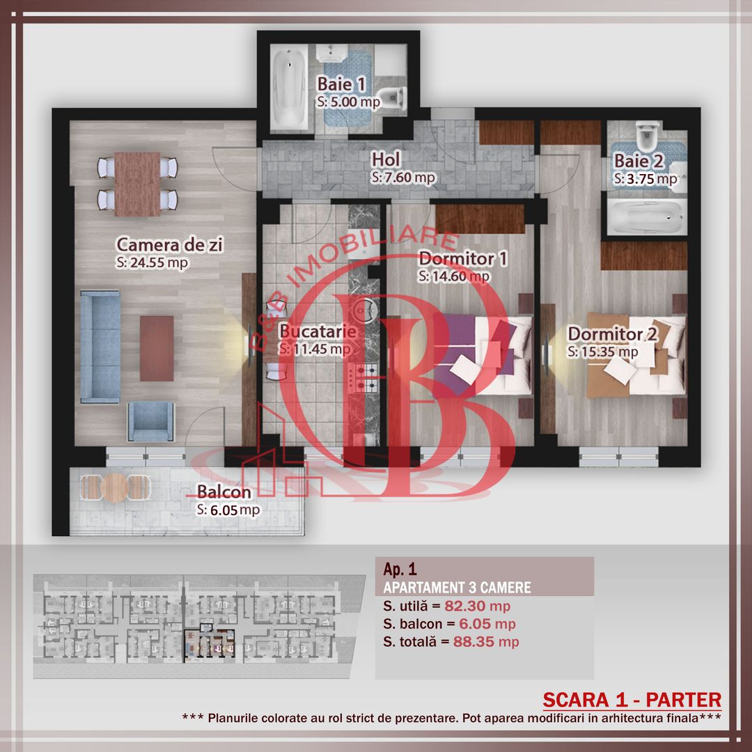 3 camere decomandat -oferta lansare proiect Pallady - Schiță 5