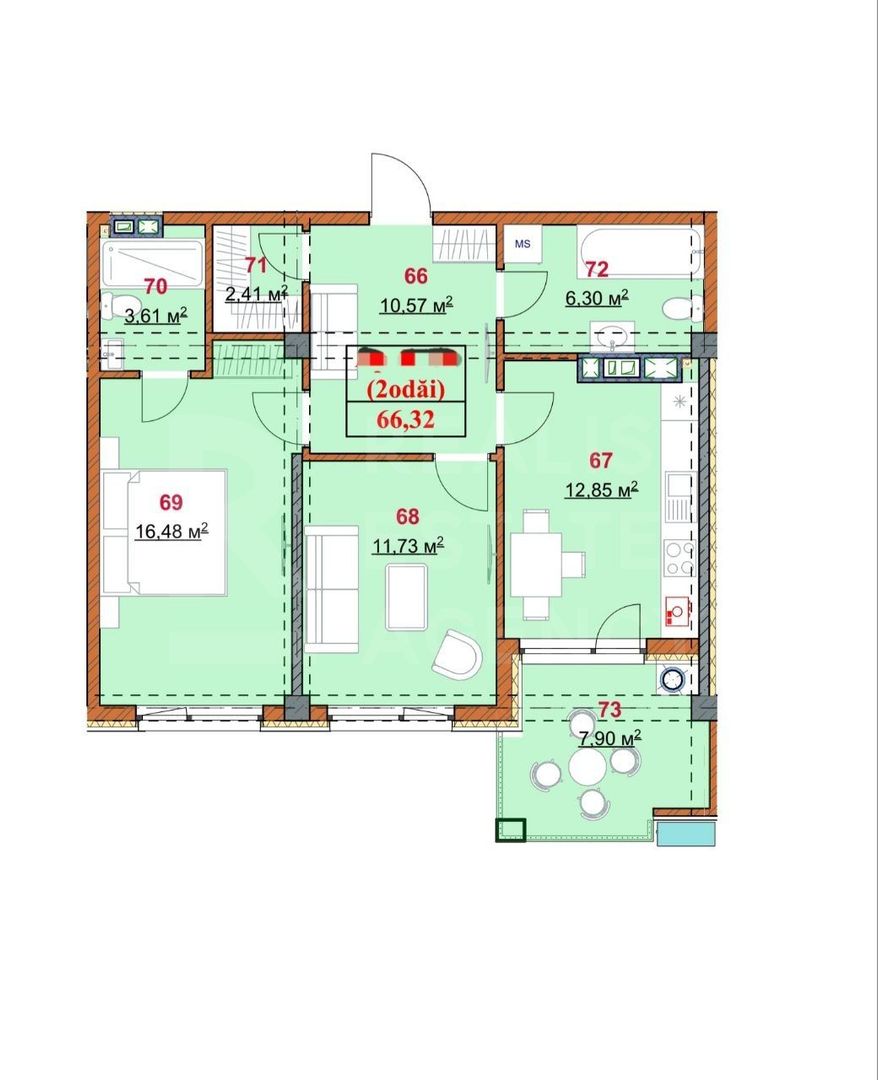 Vânzare, apartament, 2 camere, terasă, strada Grenoble, Botanica - Poză 5