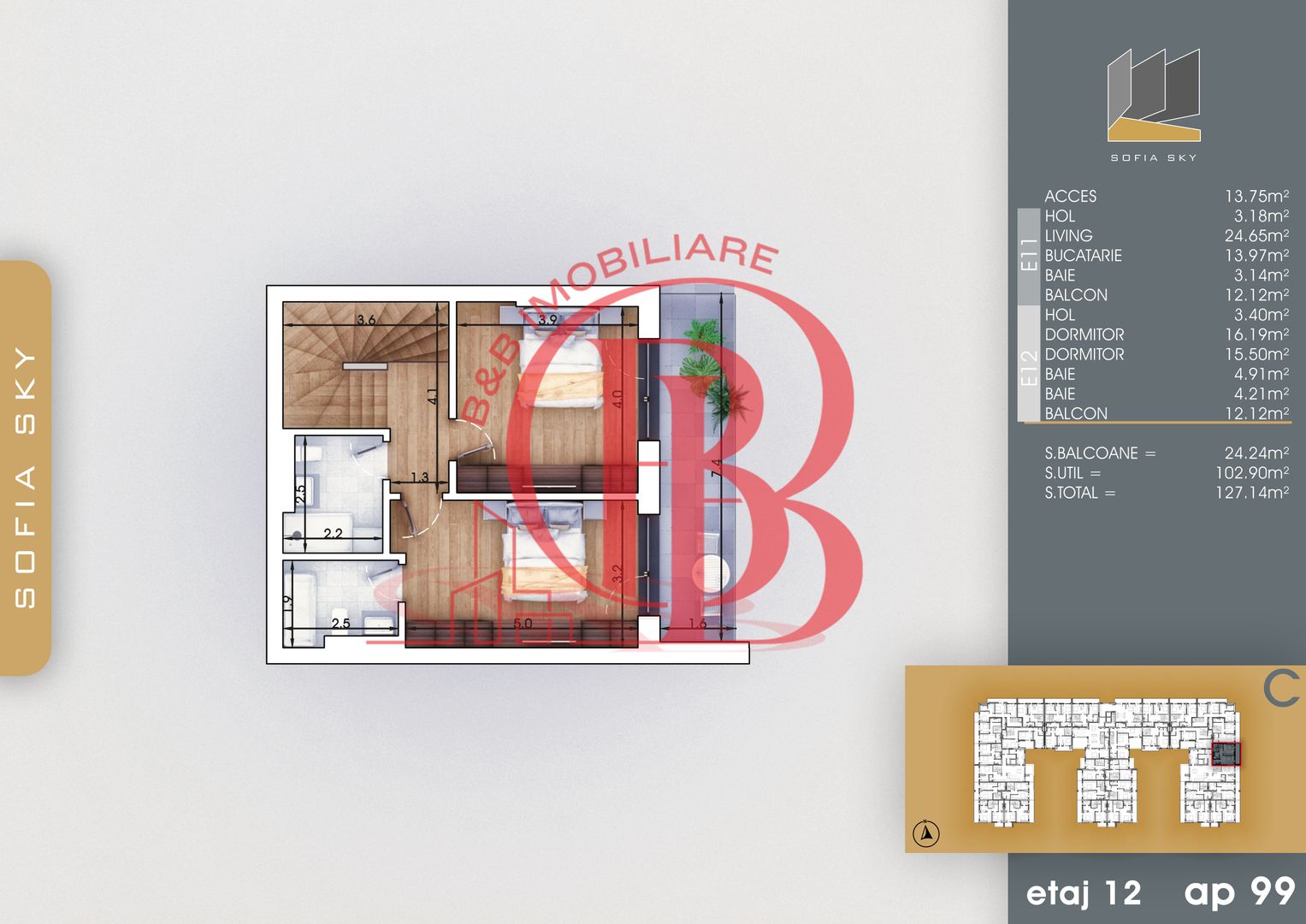 Apartament 3 camere mari cu scara interioara | 7min metrou Teclu - Schiță 4