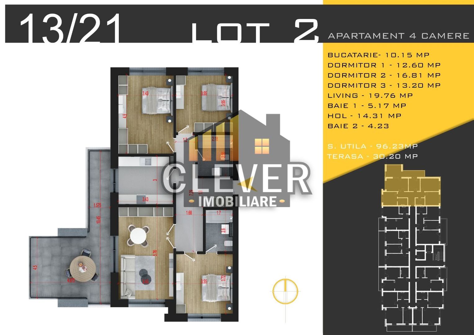Apartament 4 camere spațios Pallady | 96 mp utili, Terasa 30 mp - Schiță 11