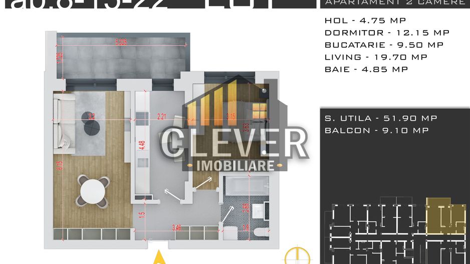 Apartament 2 Camere, 56 mp | Theodor Pallady - Poză 2
