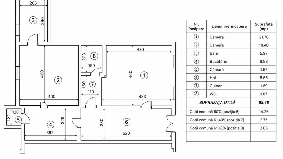 Vanzare apartament 4 camere - Sebastian - Vulcan - Schiță 30