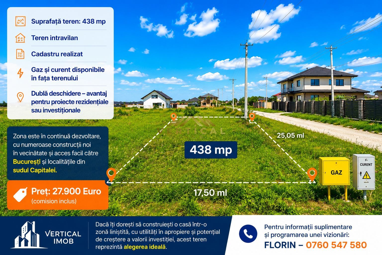 Teren intravilan – Comuna Vidra | 438 mp | Dubla deschidere - Poză 1