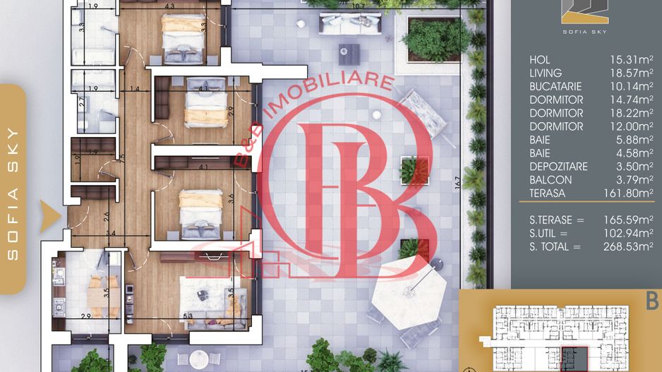 Theodor Pallady 4 camere cu terasa 162mp Mutare Rapida - Schiță 1