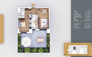 Apartament Decomandat 2 camere cu Terasa 53mp - Poză 1