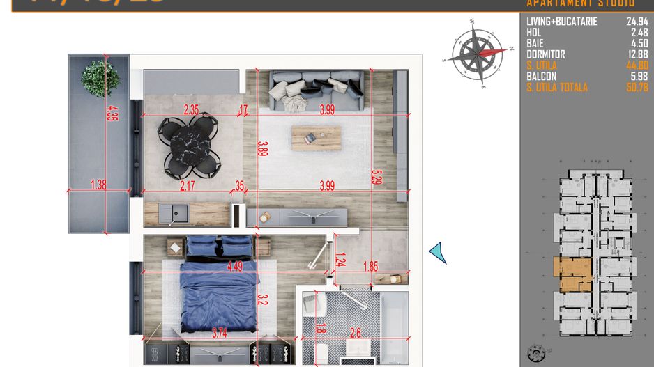 2 camere  Metrou Teclu- Titan Pallady -parcare bonus - Schiță 8