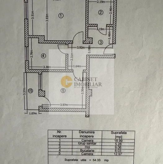 2 Camere - 58MP | Decomandat | 1/3 | Centrala | 2017 | M Pacii - 7 min - Schiță 7