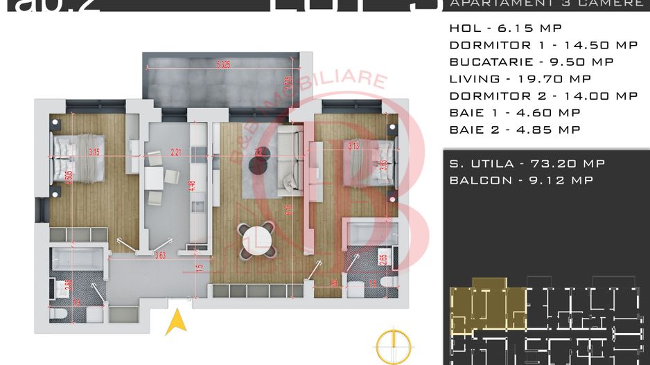 Apartament Decomandat 3 Camere-Theodor Pallady-Comision 0% - Schiță 14