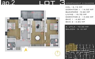 Apartament nou 3 camere 82 mp, parcare inclusă - Pallady - Schiță 12