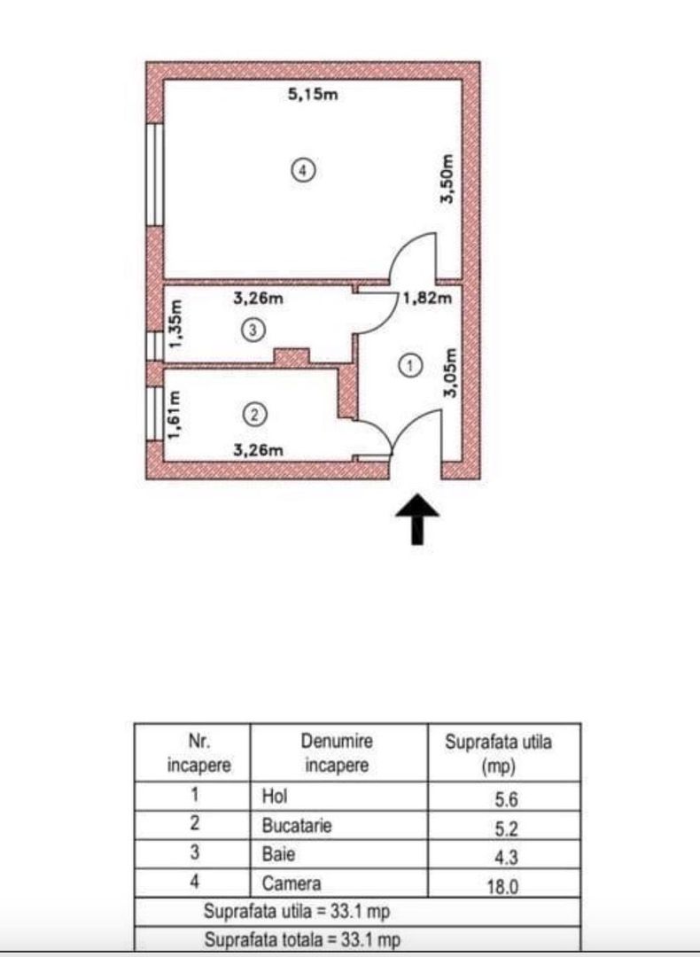 Garsoniera decomandata bloc 4 etaje Valea Ialomitei - Schiță 7