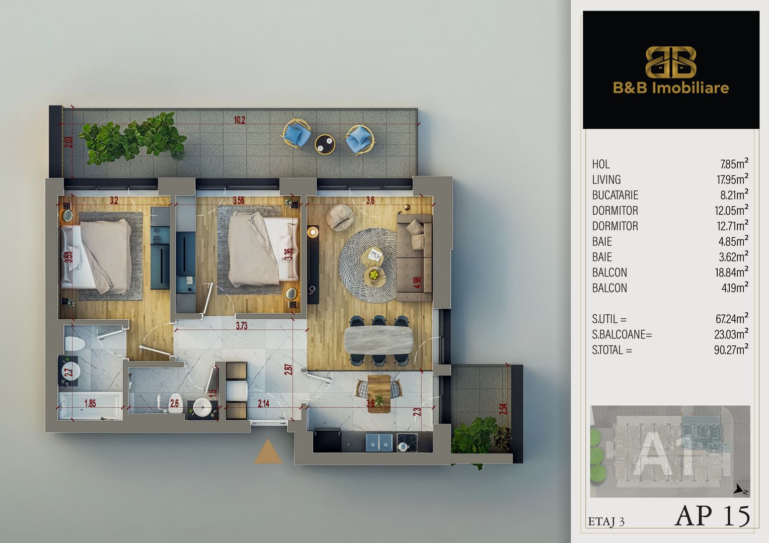 3 camere PREMIUM-Pallady -direct dezvoltator - Schiță 2