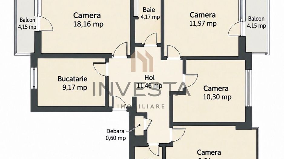 Apartament 4 camere decomandat, complet renovat, etaj 1, Iulius Mall - Schiță 16