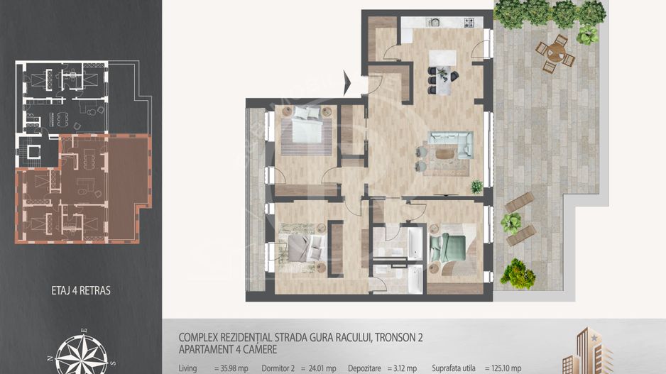 4 camere cu terasa 700 metri de  Metrou Nicolae Teclu - Schiță 12