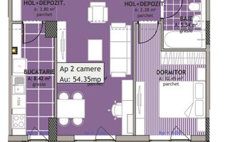 Apartament 2 Camere, 54mp + Balcon 13mp, Semifinisat - Poză 2
