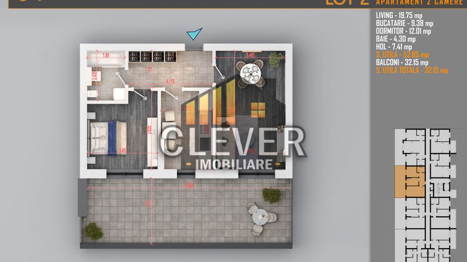 Apartament 2 Camere cu terasa de 32 mp și Comision 0%, Pallady - Poză 1