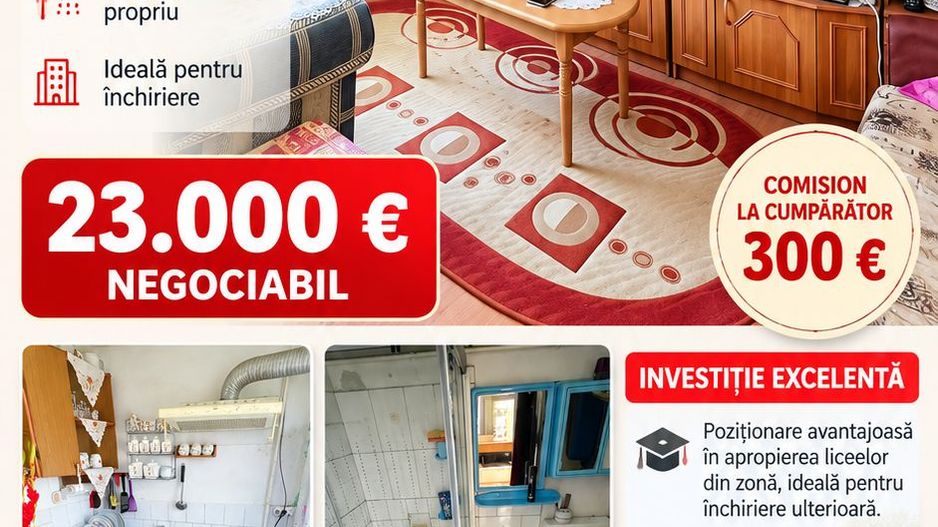 Garsonieră 21 mp, etaj 4, VASLUI zona KOGALNICEANU; - Poză 1