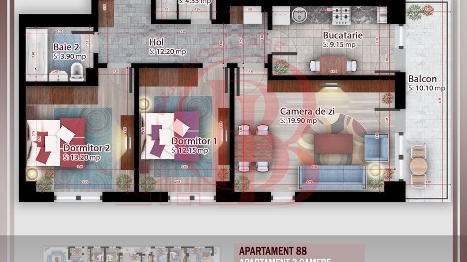 Apartament 3 camere compact  Titan Pallady Metrou Nicolae Teclu - Schiță 2