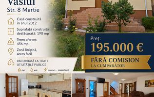 VILĂ P+1E - 190 mp, Teren 456 mp, mobilată și utilată, VASLUI - zona CARTIER;