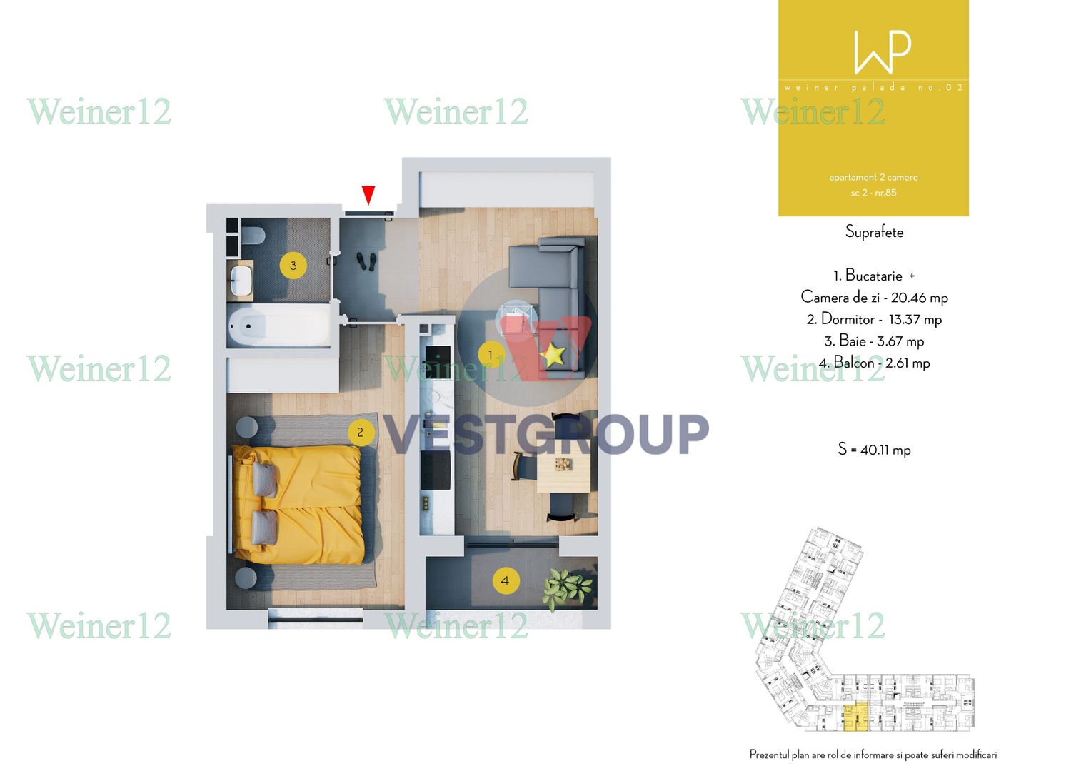 Apartament 2 camere Tip Studio Direct Dezvoltator Militari Vest Group - Poză 2