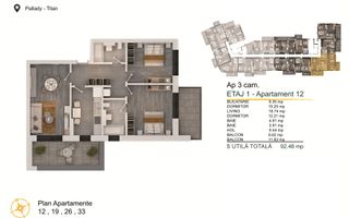 Apartament 3 camere Titan-Pallady cu Loc de Parcare Gratuit - Schiță 2