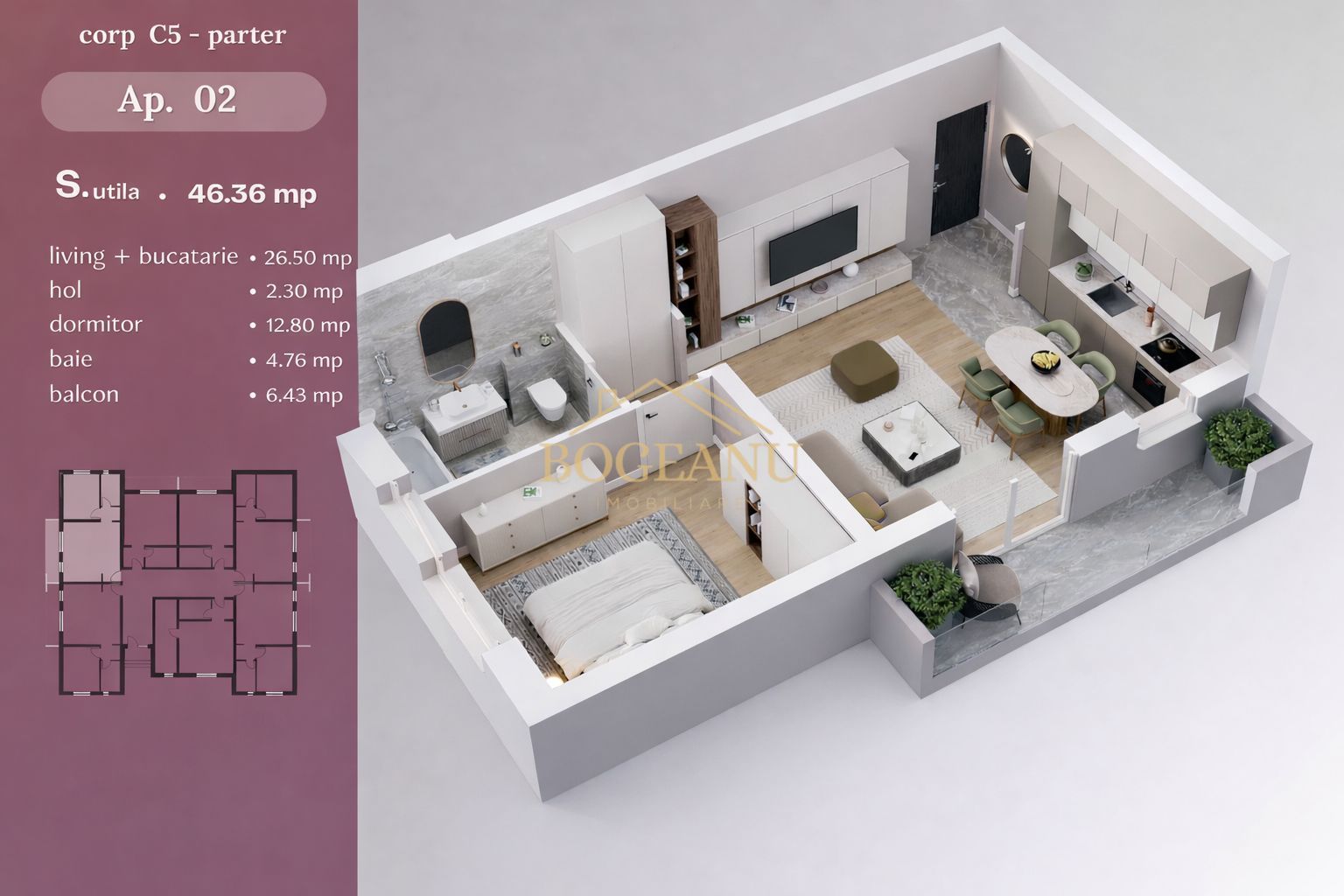 BG144-Apartament 2 camere bloc nou - Etaj 1– Giroc | Terasă | Parcare - Poză 4