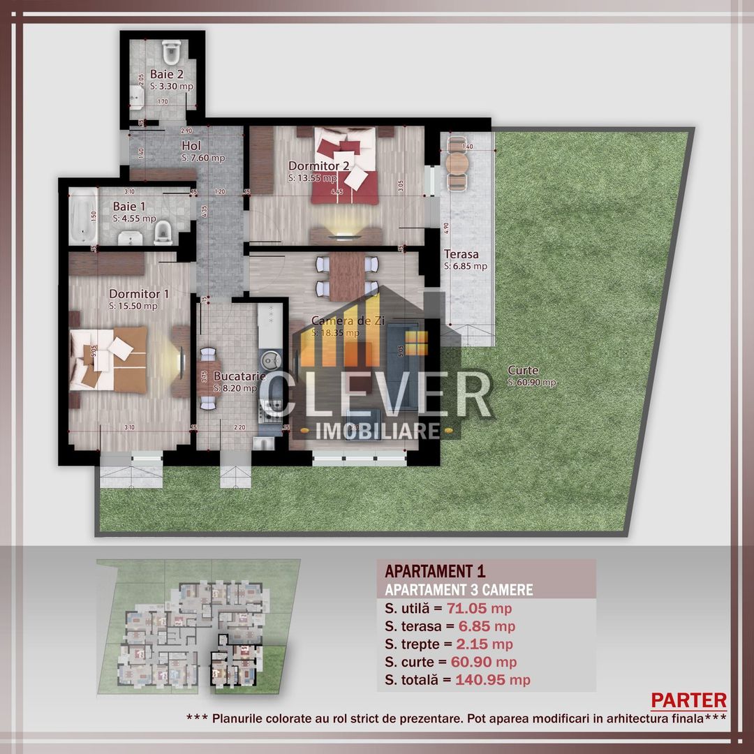 Apartament 3 camere cu gradina proprie 60,9 mp | Parter | Comision 0% - Schiță 10