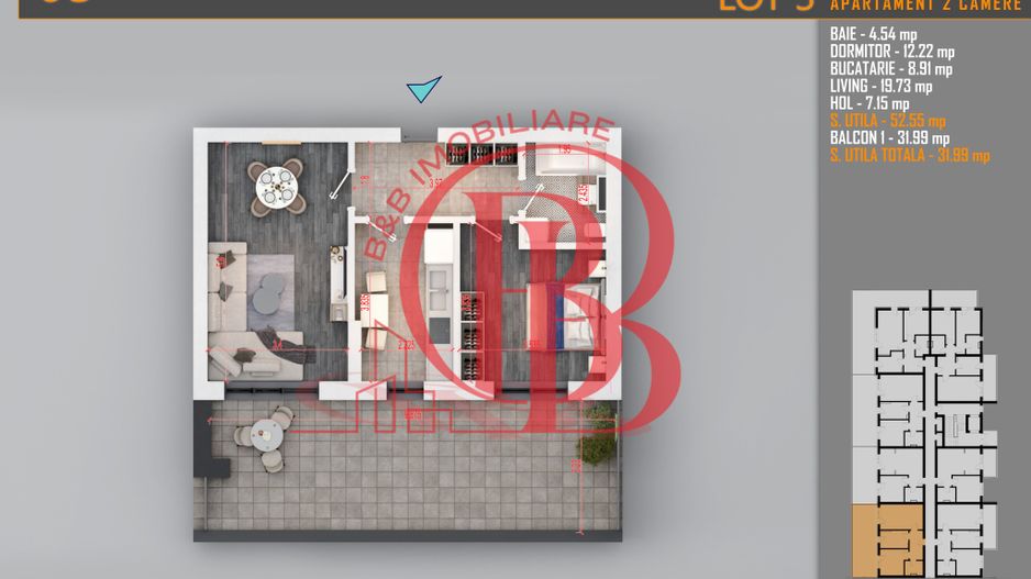 Apartament 2 camere cu terasa Titan-Pallady-Metrou Teclu - Schiță 6