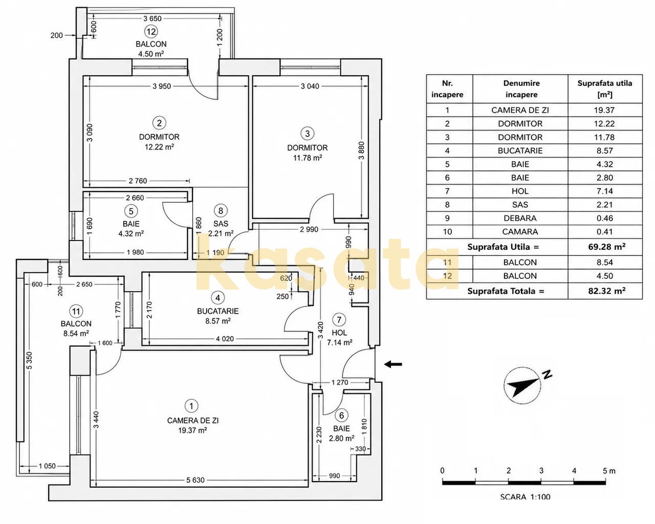 3 camere | 82,32 mp | 2 băi | 2 balcoane | Baba Novac Residence - Schiță 22