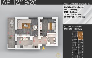 2 camere decomandat bloc boutique 7min STB Bratarii - Schiță 7