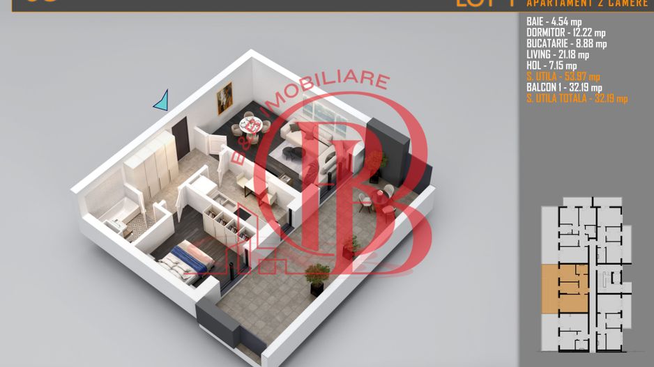 Apartament 2 camere cu terasa-Titan Pallady Metrou Teclu - Schiță 1