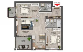 Apartament 3 camere -80 mp- ETAJ 1 - la cheie -boxa - intabulat-Selimbar - Schiță 16