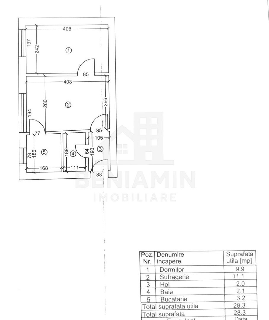 Apartament 2 camere Parter Valea Rosie 28mp -teava de gaze - Schiță 2