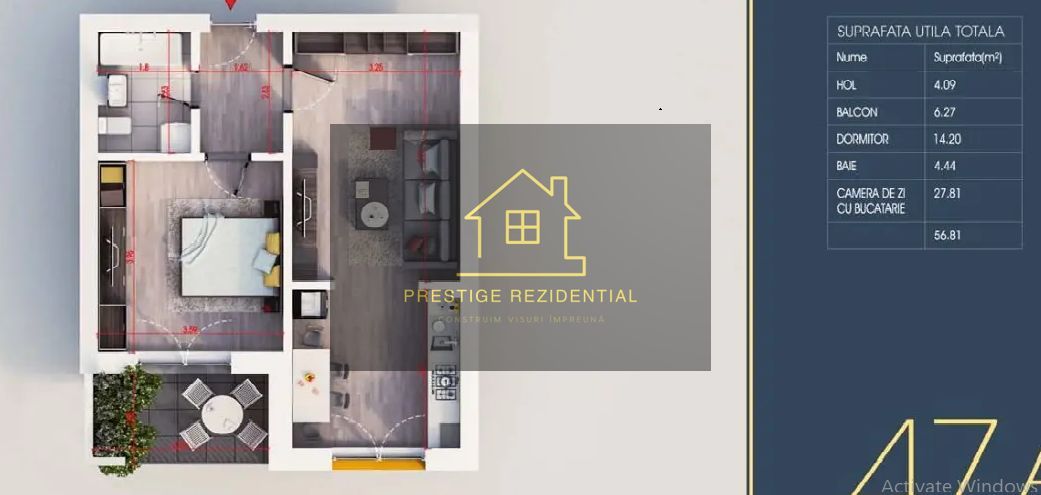 Apartament 2Camere,Ideal Investitie ,Incalzere Pardoseala,Titan-Auchan - Schiță 3