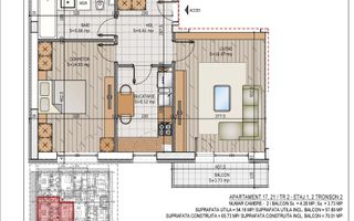 Apartament 2 Camere decomandat, Finisaje Incluse, Metru Nicolae Teclu - Schiță 6